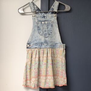Jordache Girls Denim and Pastel Patterned Overalls Dress